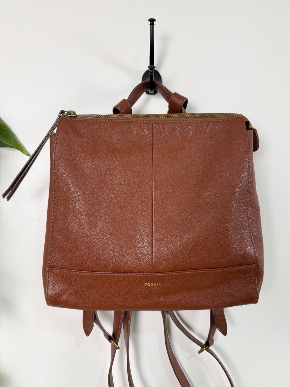 Fossil Elina Convertible Small Leather Backpack Medium Brown Minimalist Everyday